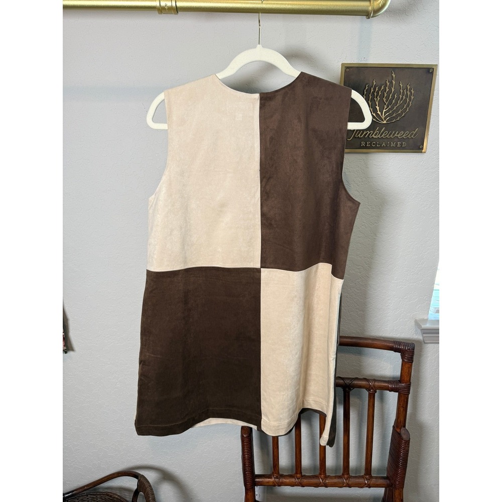 Miou Muse Womens Brown Cream Colorblock Faux Suede Checkerboard Mini Dress M NEW - Picture 6 of 9